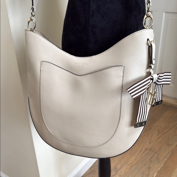 HENRI BENDEL W57TH Cream Saffiano Leather Hobo Crossbody - Picture 1 of 9